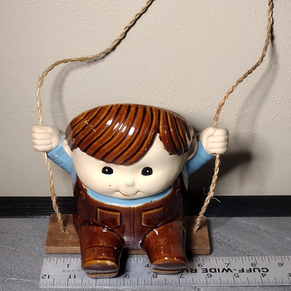 Vintage JSNY Taiwan Girl and Boy on a Swing Planters Set/2 - Picture 12 of 16